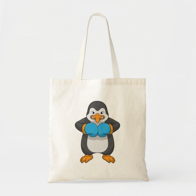 Tote Bag Penguin at Boxing with Boxing Gloves (Devant)