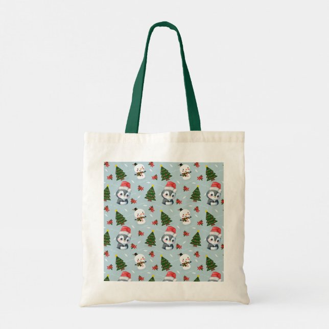 Tote Bag Penguin Père Noël Joyeux Joyeux motif d'arbre de N (Dos)