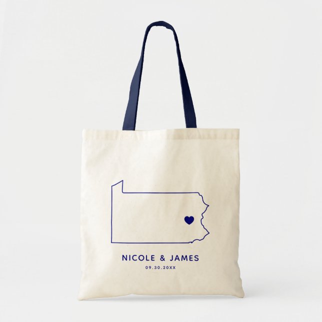 Tote Bag Pennsylvanie Mariage Welcome Bag Map Fourre-tout,  (Devant)