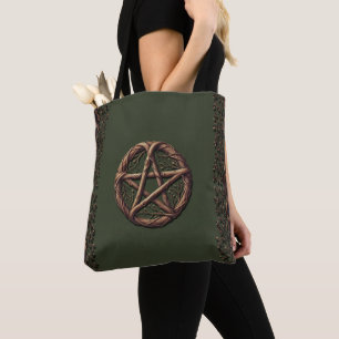 Tote Bag Pentacle bois brindilles Olive Green Wiccan
