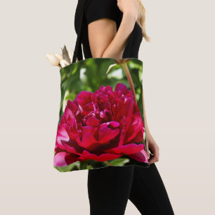 Tote Bag Peonées de velours de Maron foncé