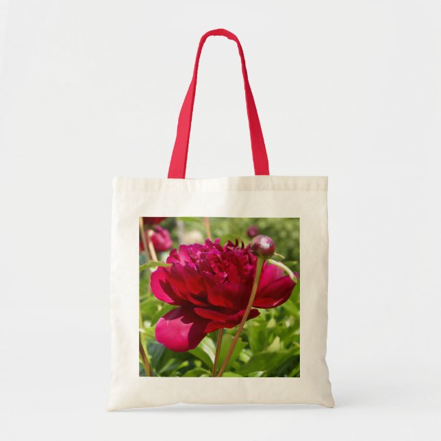 Tote Bag Peonées de velours de Maron foncé (Devant)