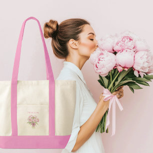 Tote Bag Peonées roses avec Coquette Bow Contrast Trim