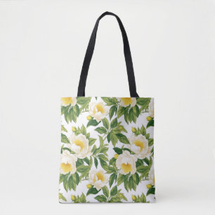 Tote Bag Peonies de Claire de Lune blanches et jaunes