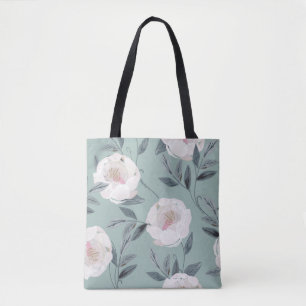 Tote Bag Peonies Roses Blanches : Broderie Florale.
