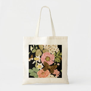 Tote Bag Peonies Roses vintages : Motif Floral Noir