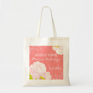 Tote Bag Peony Blossom Coral Mariage Maid of Honor Don