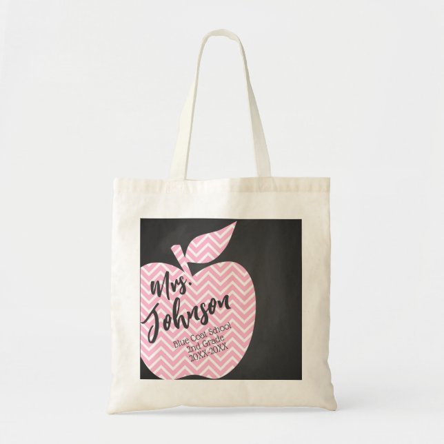 Tote Bag Pépinière Professeur chevron rose pomme cadeau mod (Devant)