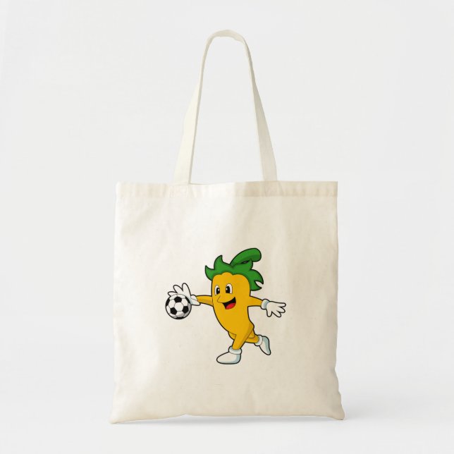 Tote Bag Pepper Vegan comme joueur de football avec Soccer. (Devant)