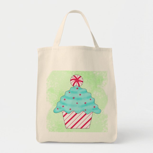 Tote Bag Peppermenthe de Noël Cupcake Art original Vert (Devant)