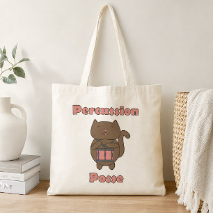 Tote Bag Percussion Posse Mignon Batteur Chat Musicien Drôl