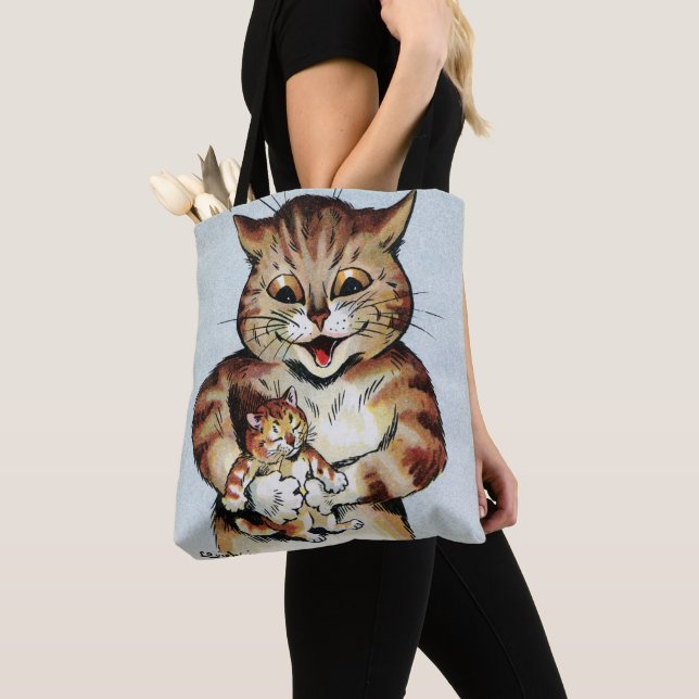 Tote Bag Père Chat tenant un chaton, Louis Wain (De près)