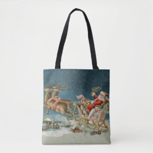 Tote Bag Père Noël Antique Sleigh Reindeer