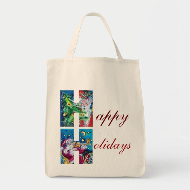TOTE BAG PÈRE NOËL AVEC VIOLON ET NOËL ARBRE H MONOGRAMME (Devant)
