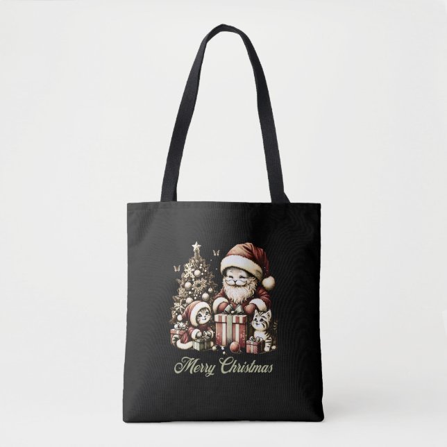 Tote Bag Père Noël Cat et ses petits assistants en style Vi (Devant)