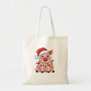 Tote Bag Père Noël de Noël cochon chapeau de vacances de No