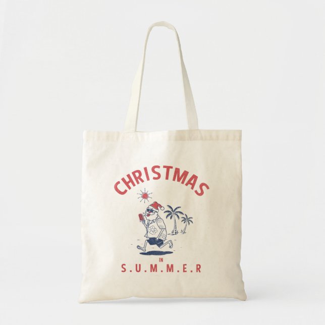 Tote Bag Père Noël Drôle En Été Noël En Juillet (Devant)