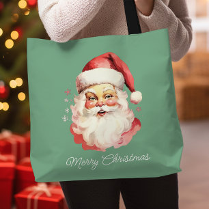Tote Bag Père Noël Rétro Vintage Vert Joyeux Noël