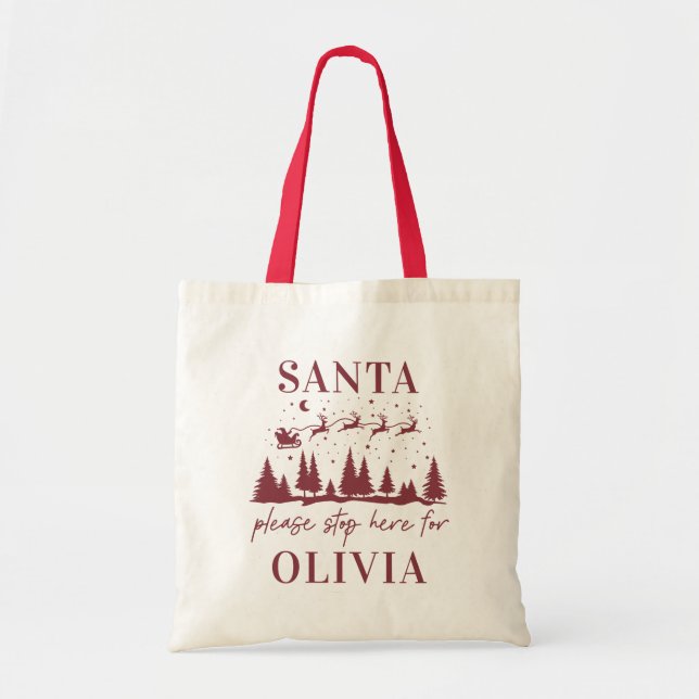 Tote Bag Père Noël s'il vous plaît s'arrêter ici pour Noël  (Devant)
