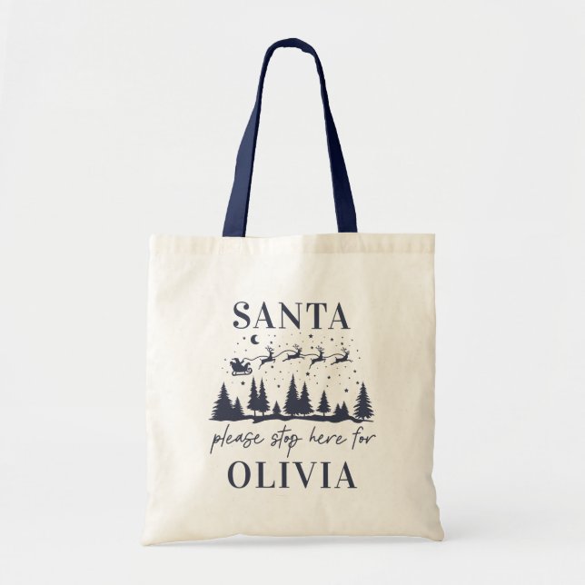 Tote Bag Père Noël s'il vous plaît s'arrêter ici pour Noël  (Devant)