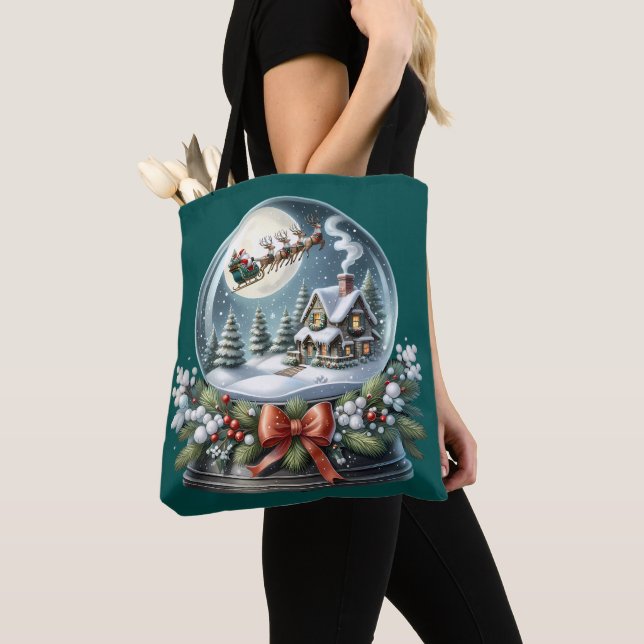 Tote Bag Père Noël Sleigh Ride in Snow Globe Wonderland (De près)