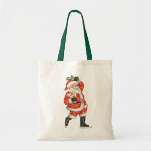 Tote Bag Père Noël victorien de Noël vintage patineur sur g