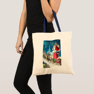 Tote Bag Père Noël victorien de Noël vintage sur une chemin