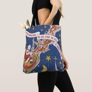 Tote Bag Père Noël vintage de Noël avec rennes volants