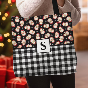 Tote Bag Père Noël Vintage Gingham Monogrammé Noël