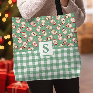 Tote Bag Père Noël Vintage Gingham Monogrammé Noël