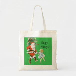 Tote Bag Père Noël Vintage Personnalisé Noël Fêtes Vert