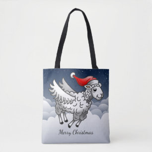 Tote Bag Père Noël volant des moutons de Noël