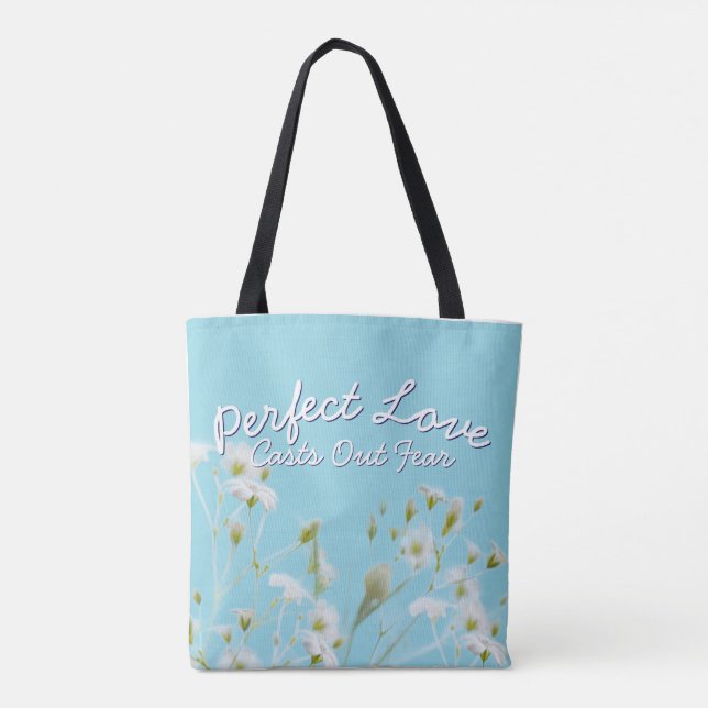 Tote Bag Perfect Love Casts Out Fear Baby Blue Christian  (Dos)
