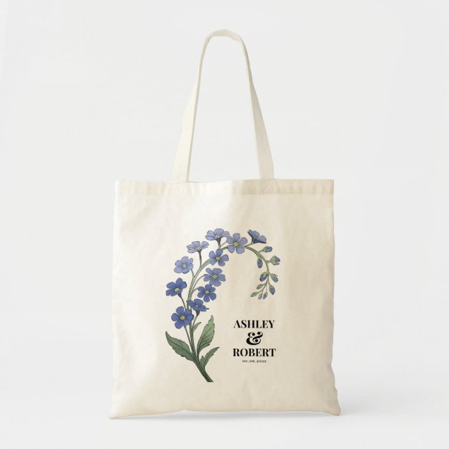 Tote Bag Periwinkle Blue Modern Floral Mariage Bienvenue (Devant)