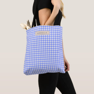 Tote Bag Périwinkle Vintage En vichy Plaid Personnalisé