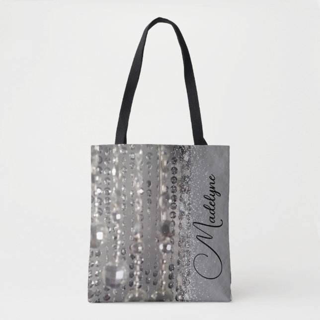 Tote Bag Perles d'argent brillantes personnalisées (Devant)