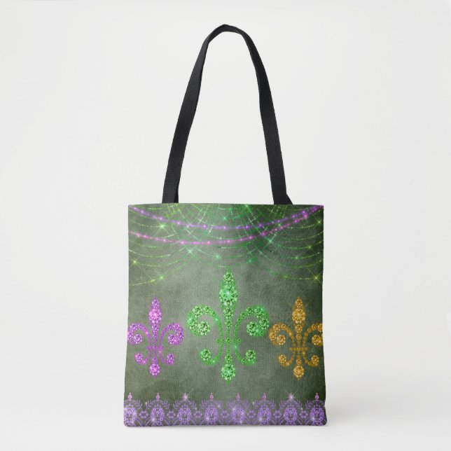 Tote Bag Perles Mardi Gras Et Fleur de Lis Diamant (Devant)