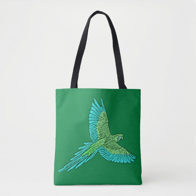 Tote Bag Perroquet en vol, Jade Green et Turquoise (Devant)