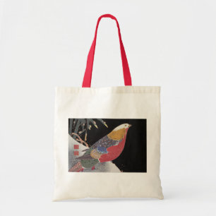 Tote Bag Perroquet sur la branche d'un Rose en fleurs Bush,