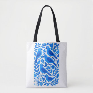 Tote Bag Perroquets et feuillage bleus