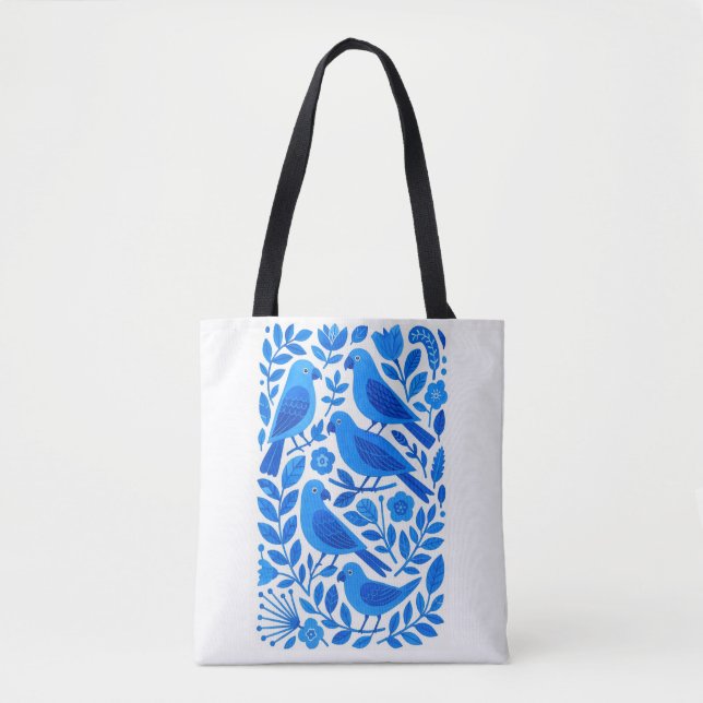 Tote Bag Perroquets et feuillage bleus (Devant)