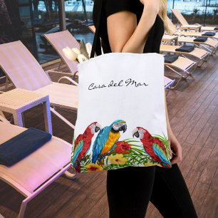 Tote Bag Perroquets feuille nom de la maison d'été