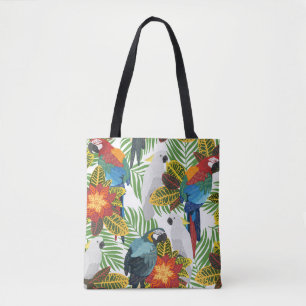Tote Bag Perroquets tropicaux, motif vintage sans soudure.
