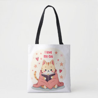 Tote Bag Persian Cat reading book tote bag, stylish handy b