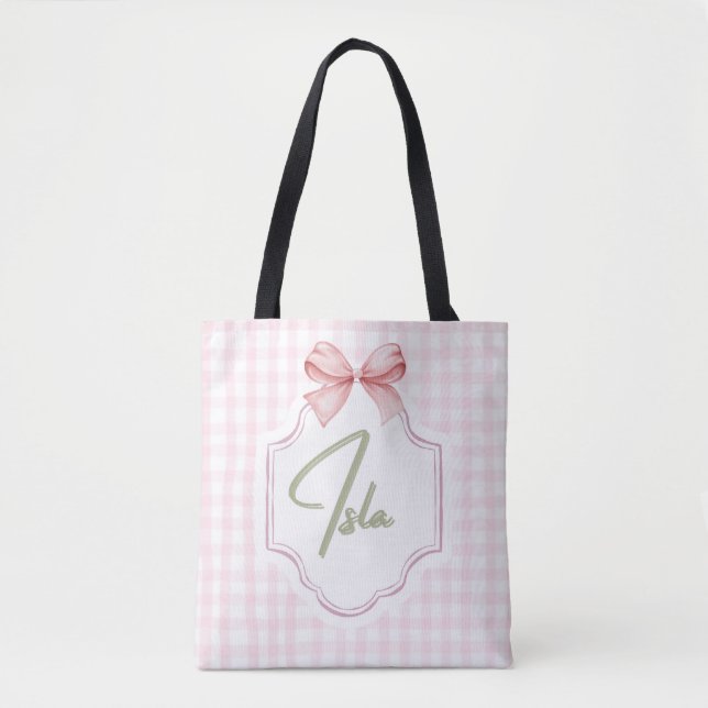 Tote Bag Personalisé Isla Baby Girl Nursery Bow&En vichy (Devant)