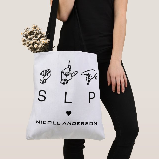 Tote Bag Personalisé SLP orthophoniste Langue Pathologiste  (De près)