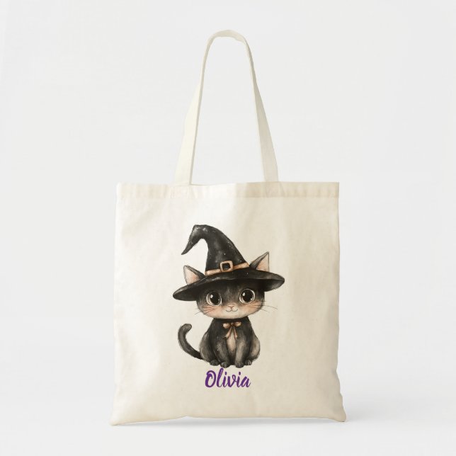 Tote Bag Personalized Black Cat Trick-or-Treat Bag (Devant)