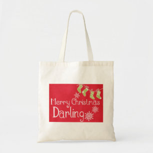 Tote Bag Personalized Decorative Red Merry Christmas Socks