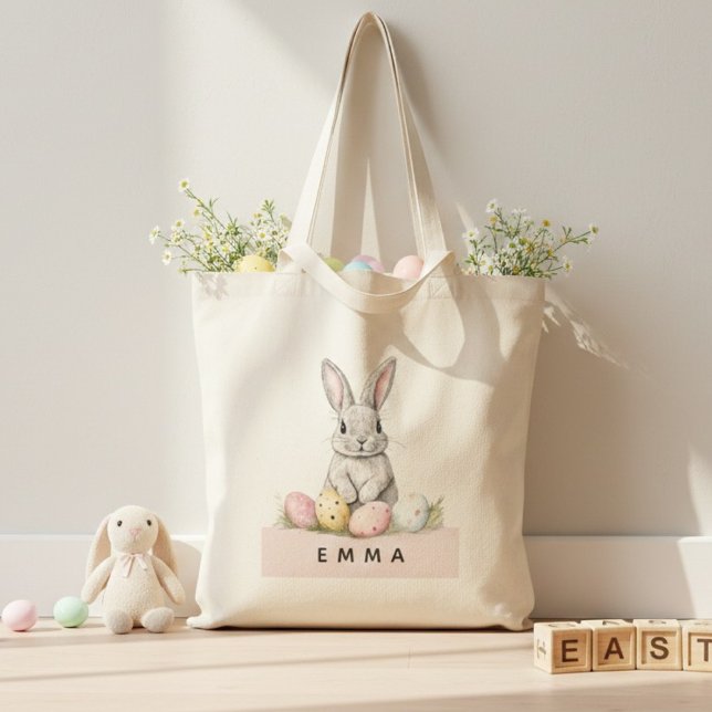 Tote Bag Personalized Easter Bunny with Name Custom  (Créateur téléchargé)