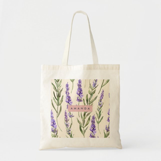Tote Bag Personalized Elegant Watercolor Lavender  (Devant)